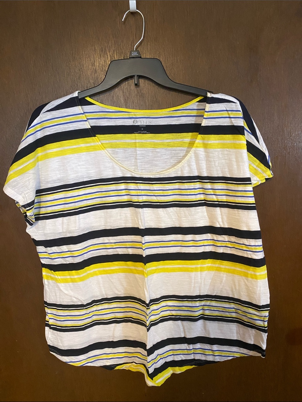 STYLUS Striped Scoop Neck Tee in Yellow, Black & White